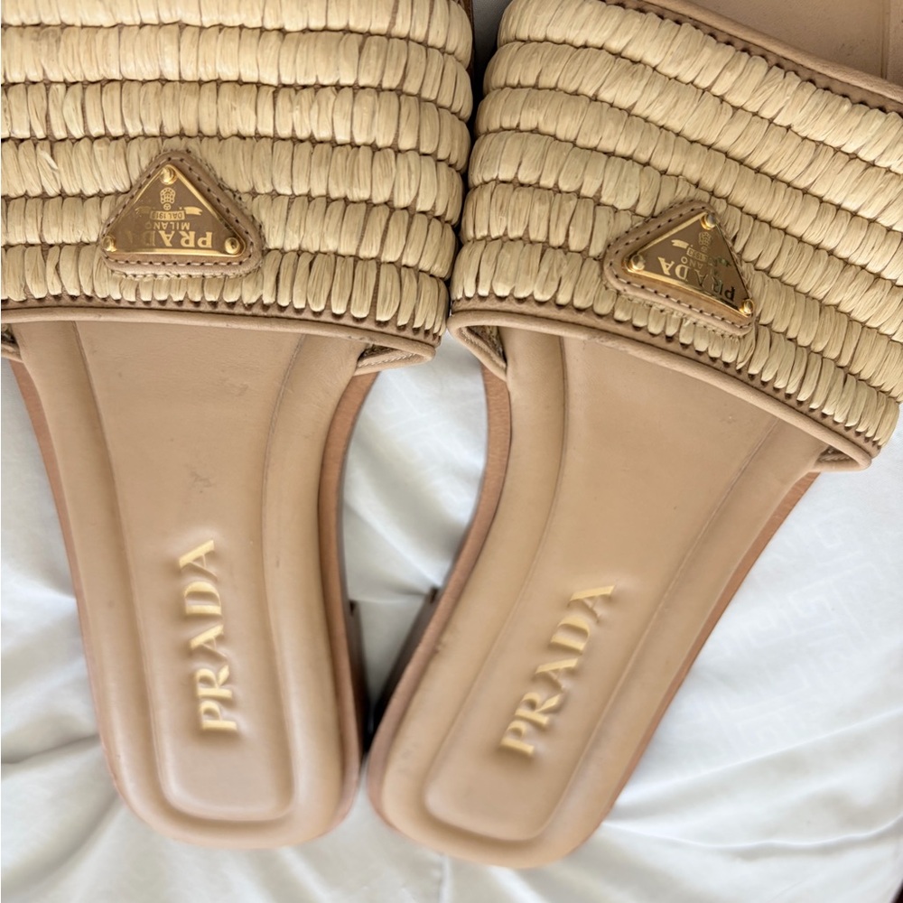 Prada Women's Beige Woven Slide Sandals size 37 (US 7)